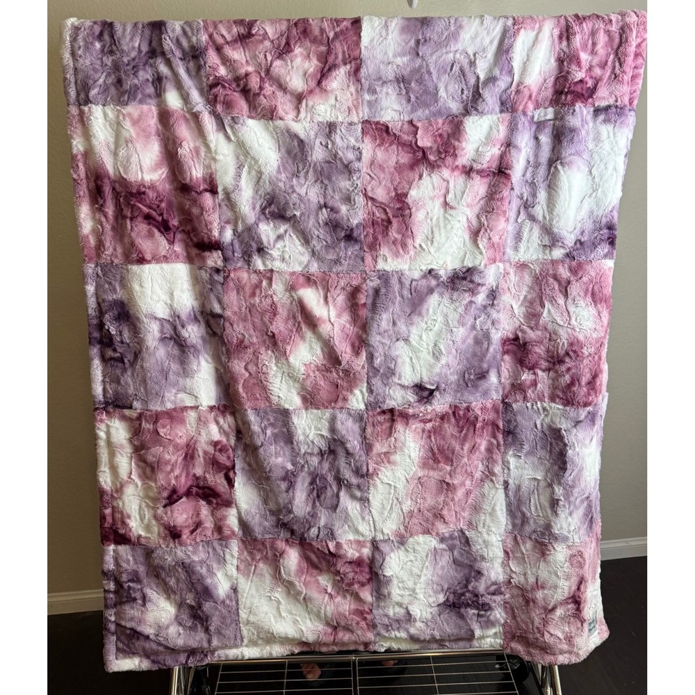 Minky Mamas 58x47 Blanket Purple Mauve Patchwork Plush Throw Cozy Chic